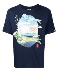 T-shirt girocollo stampata blu scuro di A Bathing Ape