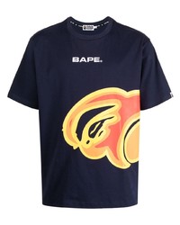 T-shirt girocollo stampata blu scuro di A Bathing Ape