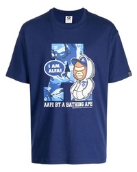 T-shirt girocollo stampata blu scuro di AAPE BY A BATHING APE