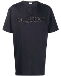 T-shirt girocollo stampata blu scuro di Alexander McQueen