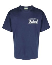 T-shirt girocollo stampata blu scuro di Aries