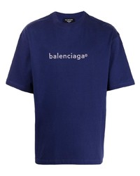 T-shirt girocollo stampata blu scuro di Balenciaga