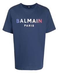 T-shirt girocollo stampata blu scuro di Balmain