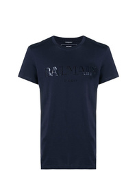 T-shirt girocollo stampata blu scuro di Balmain