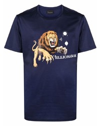 T-shirt girocollo stampata blu scuro di Billionaire
