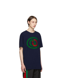 T-shirt girocollo stampata blu scuro di Gucci