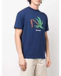 T-shirt girocollo stampata blu scuro di Palm Angels