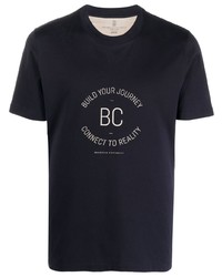T-shirt girocollo stampata blu scuro di Brunello Cucinelli