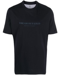 T-shirt girocollo stampata blu scuro di Brunello Cucinelli