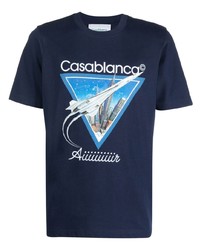 T-shirt girocollo stampata blu scuro di Casablanca