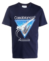 T-shirt girocollo stampata blu scuro di Casablanca
