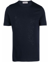 T-shirt girocollo stampata blu scuro di Corneliani