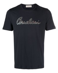 T-shirt girocollo stampata blu scuro di Corneliani