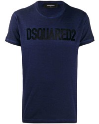T-shirt girocollo stampata blu scuro di DSQUARED2