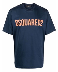 T-shirt girocollo stampata blu scuro di DSQUARED2