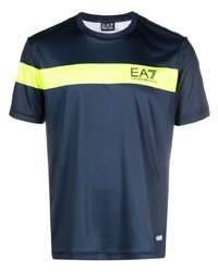 T-shirt girocollo stampata blu scuro di Ea7 Emporio Armani