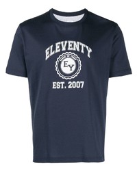T-shirt girocollo stampata blu scuro di Eleventy