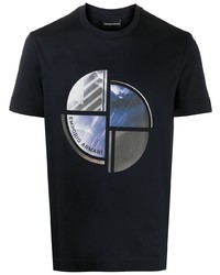 T-shirt girocollo stampata blu scuro di Emporio Armani