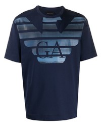 T-shirt girocollo stampata blu scuro di Emporio Armani