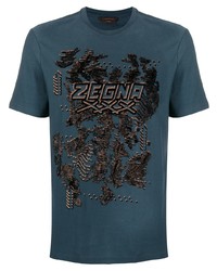 T-shirt girocollo stampata blu scuro di Ermenegildo Zegna