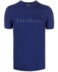 T-shirt girocollo stampata blu scuro di Giorgio Armani