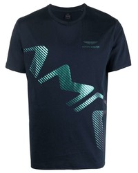 T-shirt girocollo stampata blu scuro di Hackett