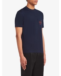 T-shirt girocollo stampata blu scuro di Prada