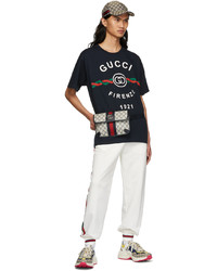 T-shirt girocollo stampata blu scuro di Gucci