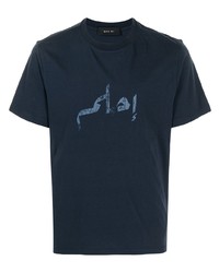 T-shirt girocollo stampata blu scuro di Qasimi