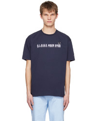 T-shirt girocollo stampata blu scuro di Raf Simons
