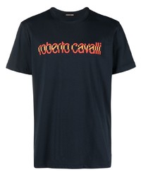 T-shirt girocollo stampata blu scuro di Roberto Cavalli