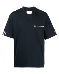 T-shirt girocollo stampata blu scuro di Sacai