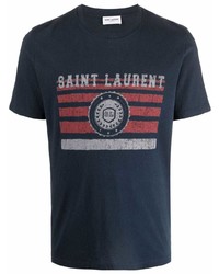T-shirt girocollo stampata blu scuro di Saint Laurent