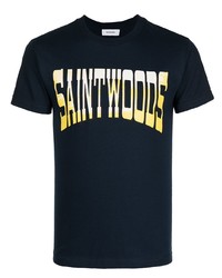 T-shirt girocollo stampata blu scuro di Saintwoods
