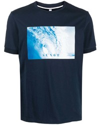 T-shirt girocollo stampata blu scuro di Sun 68