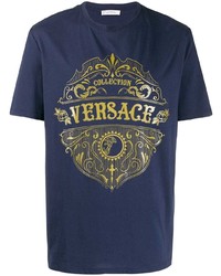 T-shirt girocollo stampata blu scuro di Versace Collection