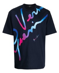 T-shirt girocollo stampata blu scuro di Versace