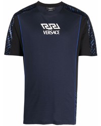 T-shirt girocollo stampata blu scuro di Versace