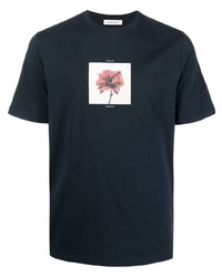 T-shirt girocollo stampata blu scuro di Wood Wood