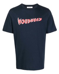 T-shirt girocollo stampata blu scuro di Wood Wood