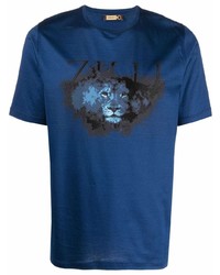 T-shirt girocollo stampata blu scuro di Zilli