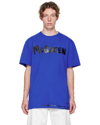 T-shirt girocollo stampata blu di Alexander McQueen