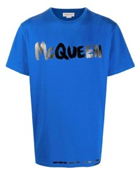 T-shirt girocollo stampata blu di Alexander McQueen
