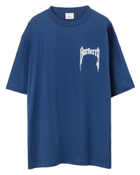 T-shirt girocollo stampata blu di Burberry