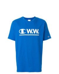 T-shirt girocollo stampata blu di Champion X Wood Wood