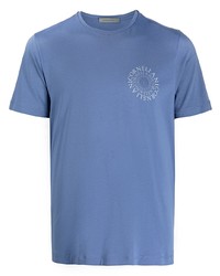 T-shirt girocollo stampata blu di Corneliani