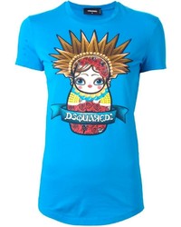 T-shirt girocollo stampata blu di Dsquared2