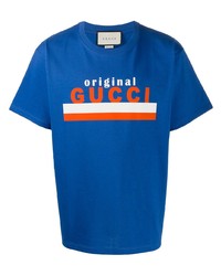 T-shirt girocollo stampata blu di Gucci