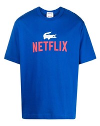 T-shirt girocollo stampata blu di Lacoste