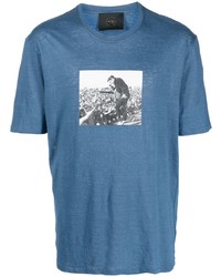 T-shirt girocollo stampata blu di Limitato
